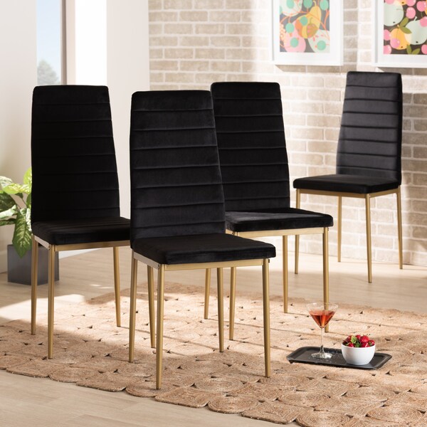 Baxton Studio Armand Modern Glam and Luxe Black Velvet Upholstered and Gold Finished Metal Dining Chair Set , PK4 193-4PC-11773-ZORO - main